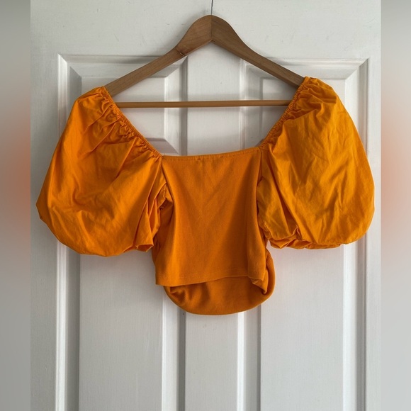 Zara Women’s Cropped Bubble Sleeve Orange Top Size M - Picture 5 of 5